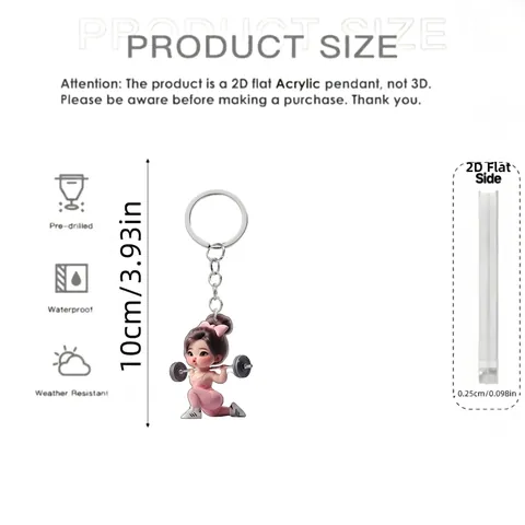 Cartoon Fitness Thema Gewichtheffen Meisje Acryl Sleutelhanger Roze 2D Plat Sportief Meisje Decoratieve Sleutelhanger Voor Rugzak Vrouwen Cadeau