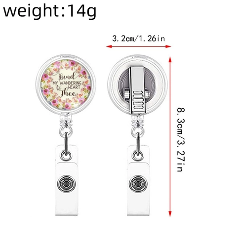 Retractable Badge Reel Floral Inspirational Quotes ID Card Holder Nursing School Office Supplies Rotating Back Clip ABS Holder
