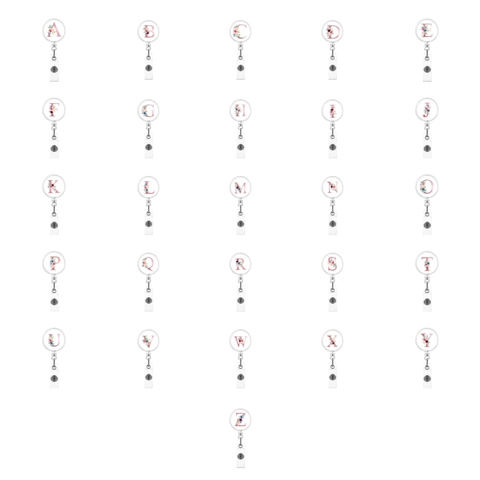 Enrouleur de Badge Rétractable Alphabet Floral A-Z Support de Nom en Plastique Métal Pour Infirmière Bureau Étudiant Travail