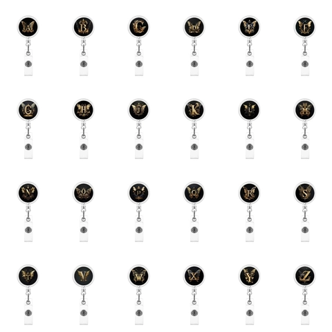 Einziehbarer Ausweisclip Gold Schmetterling Alphabet Buchstaben A-Z ID Kartenhalter Für Krankenschwester Lehrer Bürobedarf