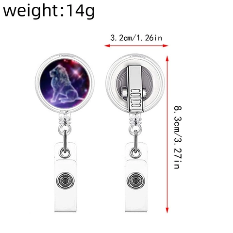 12 Segni Zodiacali Portabadge Retrattile in Plastica ABS con Motivo Cielo Stellato Porta Tessera Identificativa Girevole Portachiavi per Ufficio