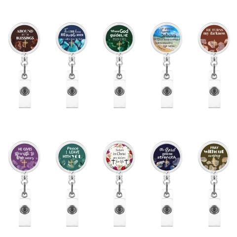 Retractable Badge Reel Inspirational Religious Cross Design ABS Plastic Rotating Clip ID Name Card Holder For Nurse Office Staff Teacher