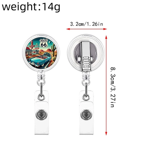Portabadge Retrattile American Retro Route 66 Vintage Car Print ID Holder Antiperdita Accessori Ufficio Portachiavi per Unisex