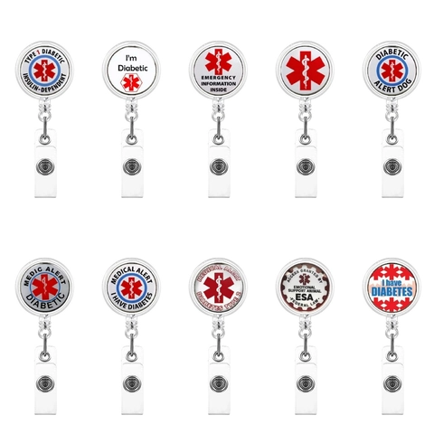 Portabadge Retrattile Allerta Medica Porta Carta d'Identità ABS Clip in Acciaio Inox Per Medici Infermieri Diabetici Pazienti