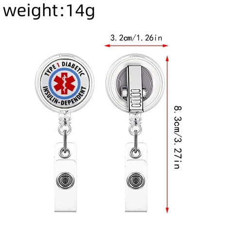 Portabadge Retrattile Allerta Medica Porta Carta d'Identità ABS Clip in Acciaio Inox Per Medici Infermieri Diabetici Pazienti