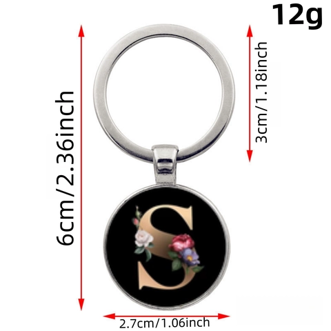 Initial Alphabet A-Z Buchstaben Blume Metall Schlüsselanhänger Vintage Glas Zinklegierung Floral Charm Schlüsselring Geburtstag Damen Geschenk