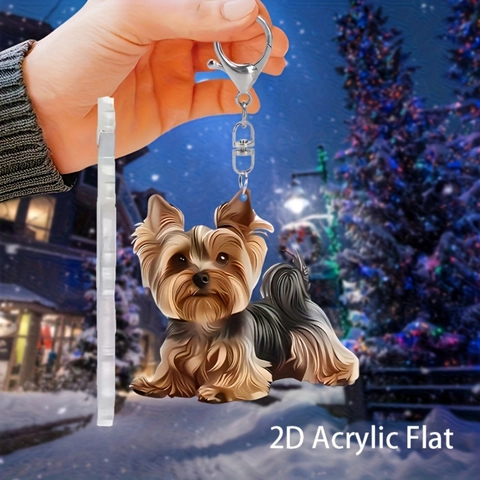 2D Flat Acrylic Yorkshire Terrier Keychain Cute Cartoon Dog Pattern Portable Keyring For Handbag Decor Daily Jewelry Gift