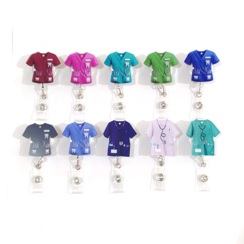 Nurse Scrub Shaped Retractable Badge Reel Acrylic ID Card Holder With Metal Clip Medical Dental Pattern Office Supplies Gift