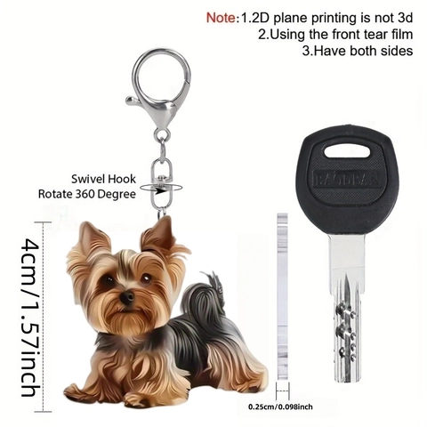 2D Flat Acrylic Yorkshire Terrier Keychain Cute Cartoon Dog Pattern Portable Keyring For Handbag Decor Daily Jewelry Gift