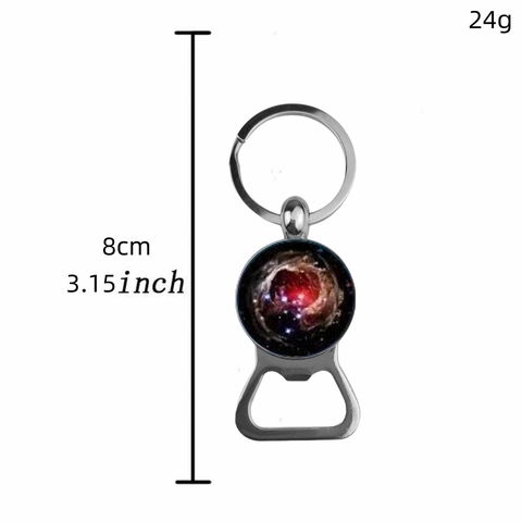 Solar System Planet Galaxy Keychain Bottle Opener Glass Cabochon Zinc Alloy Key Ring Earth Moon Sun Astronomical Theme Portable Pendant Gift