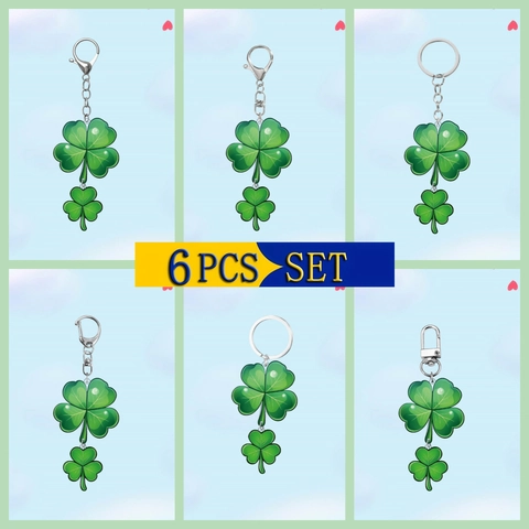 Glück Vierblättriges Kleeblatt Acryl Schlüsselanhänger Set Grün Shamrock Anhänger 2D Flach Tasche Anhänger Geschenk