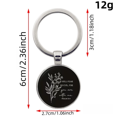 Portachiavi in Metallo con Gemma di Vetro Citazione Biblica Ciondolo Floreale Tondo Argento Regalo Religioso Cristiano