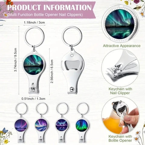 Noorderlicht Multifunctionele Nageltrimmer Sleutelhanger Metalen Flesopener Draagbare Mini Tool Glas Dome Hanger Landschap Sleutelhanger Cadeau