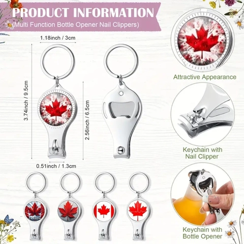 Canada Maple Leaf Flag Nail Clipper Keychain Multi-Functional Metal Bottle Opener Key Ring Souvenir Gift For Travel Daily Use