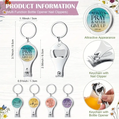 Multifunctionele Metalen Nagelknipper Sleutelhanger Met Flesopener Motiverende Bijbeltekst Citaat Hanger Religieus Cadeau Accessoire