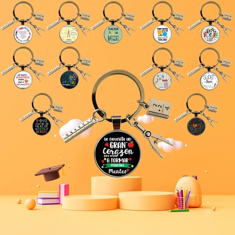 Teacher Appreciation Keychain Zinc Alloy Creative Math Science Educational Charms Graduation Gift For Educators