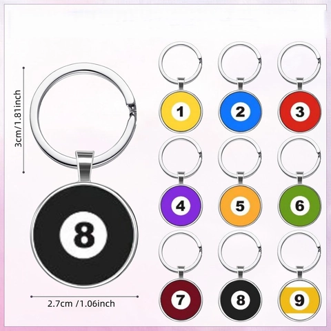 Billiard Ball Number Keychain Creative Metal Key Ring Sports Theme Round Numbered Pendant Fashion Bag Accessory For Sports Fans Gift