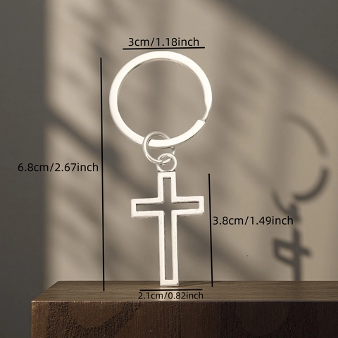 Minimalistische Zilveren Legering Hol Kruis Sleutelhanger Religieuze Mode Metalen Sleutelring Hanger Geschenk Voor Mannen Vrouwen