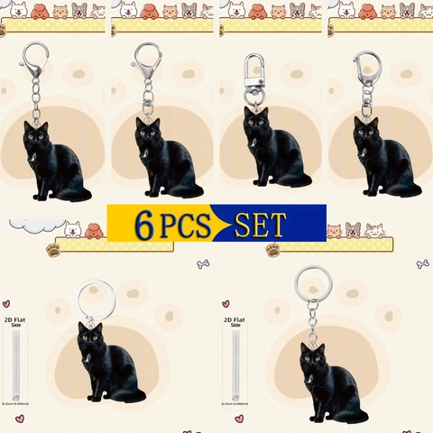 Realistische Zwarte Kat Sleutelhanger Acryl 2D Plat Dier Hanger Auto Spiegel Hangend Ornament Voor Vrouwen Dierenvrienden Schattige Rugzak Charm