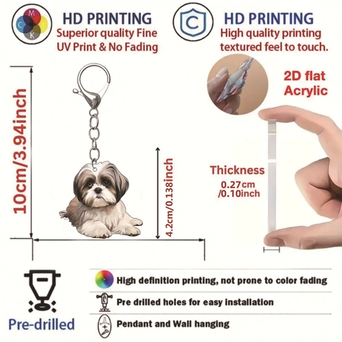 Lindo Llavero de Acrílico de Perro Shih Tzu de Dibujos Animados 2D Plano Patrón de Animal Impresión a Color Colgante de Mochila
