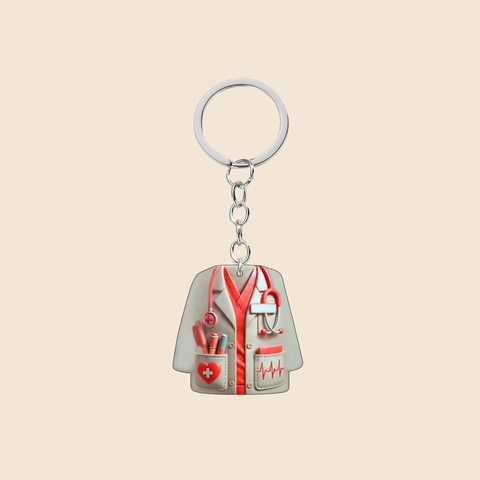 2D Flat Acrylic Nurse Uniform Keychain Medical Lab Coat Car Pendant Christmas Tree Hanging Decor For Nurses Doctors Women Gift