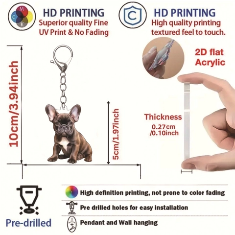 Französische Bulldogge Acryl Schlüsselanhänger Niedlicher Hund Auto Tasche Anhänger Flach Welpe Doppelseitiges Hängedekor Für Hundeliebhaber Damen