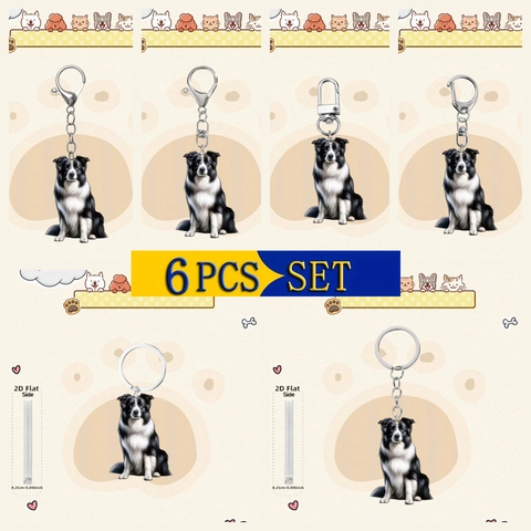 Simpatico Portachiavi in Acrilico Piatto 2D Border Collie Ornamento Sospeso per Auto Ciondolo Cane Stampato per Zaino Chiavi Decorazione Interni Auto Regalo