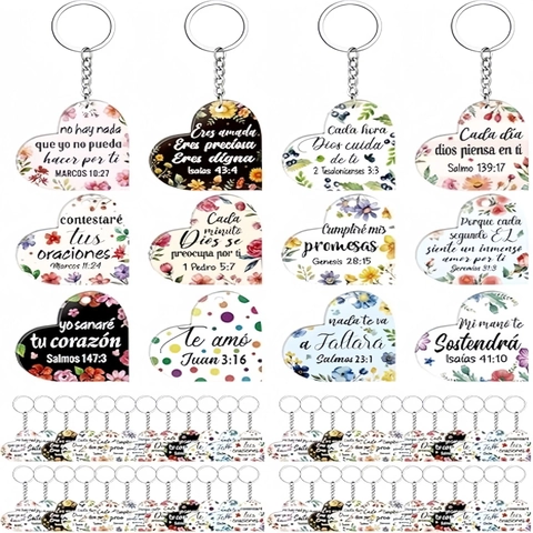 Spanish Bible Verse Heart Keychain Floral Acrylic Pendant Religious Inspirational Gift For Women Men Daily Accessory