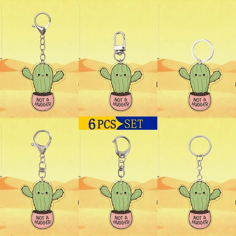 Portachiavi in Acrilico Cactus 2D Piatto Pianta in Vaso Portachiavi Divertente Testo Not A Hugger Ciondolo Per Borsa Zaino Regalo