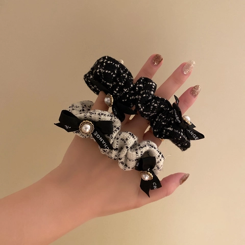Elegante Coletero De Tweed A Cuadros Con Lazo Y Perla Artificial Cinta Decorativa Para Mujer Accesorios Para El Cabello Vintage De Moda