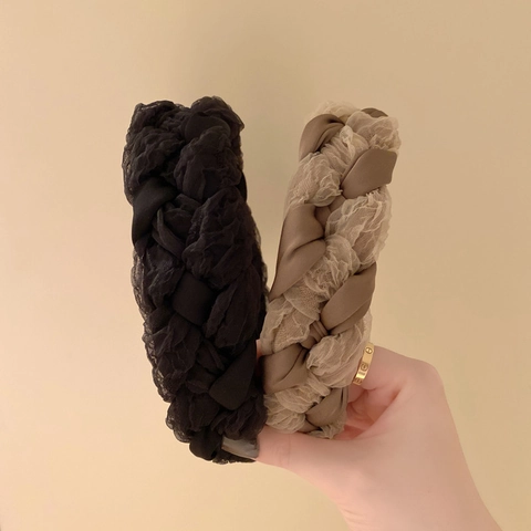 Retro Breite Geflochtene Stirnband Für Damen Netzgaze Satin Twist Knot Haarband Elegant High Top Haarreif Styling Zubehör