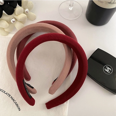 French Vintage Padded Sponge Headband For Women Sweet Ribbed Knitted Cloth Hair Band Solid Color Hair Hoop Accessories