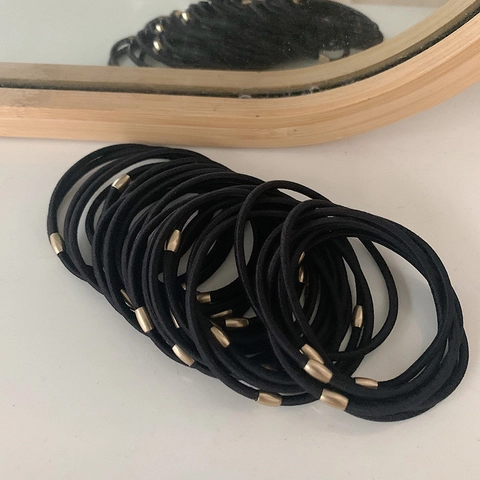 High Elastic Hair Ties For Women Black Rubber Bands With Gold Metal Buckle Seamless Ponytail Holder Fabric Hair Accessories