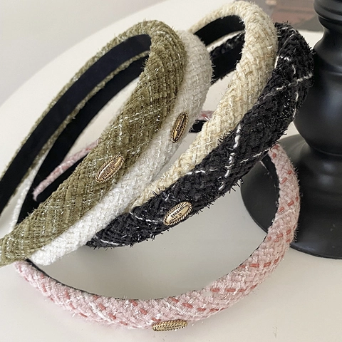 Französischer Stil Tweed Karo Haarreif Für Damen Eleganter Gewebter Struktur Stirnband Mit Gold Metall Akzent Mode Haarschmuck