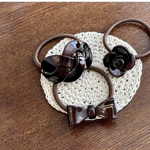 Koreaanse Niche Design Bloem Strik Geometrische Haarelastiek Elastische Koffie Bruine Acryl Haarkabel Zoete Dames Haaraccessoires
