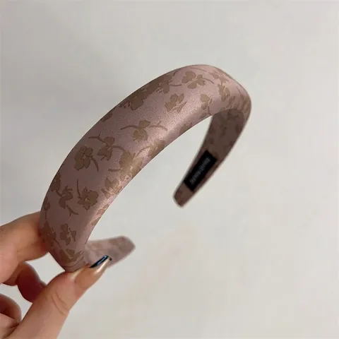 French Vintage Floral Padded Headband Satin Fabric Thick Wide Hair Hoop Retro Elegant Hair Accessories For Women Daily