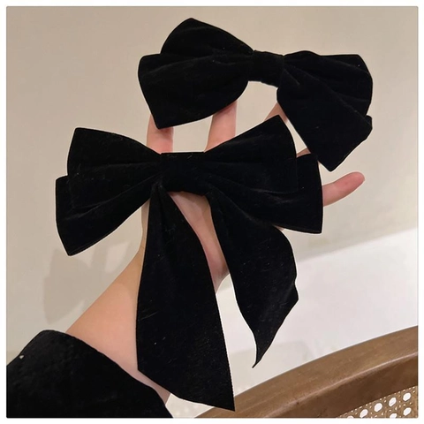 Handmade Black Velvet Bow Hair Clip For Women French Vintage Elegant Large Ribbon Hairpin Back Head Styling Accessories