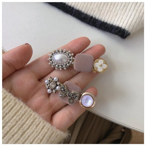 Elegante Fermaglio per Capelli in Lega con Perle Artificiali per Donna Retrò Fiocco Strass Fermaglio Laterale Design a Trifoglio Accessori per Capelli