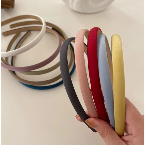 Diadema Delgada de Satén Retro Minimalista para Mujer Color Sólido Estilo Coreano Banda para el Cabello Elegantes Accesorios