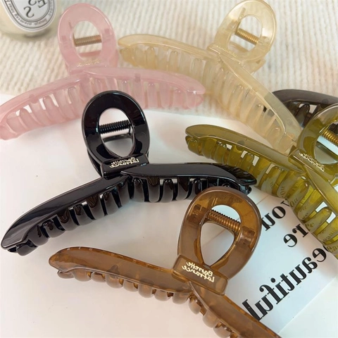 Grande Pince à Cheveux en Acrylique pour Femmes Cheveux Épais Résine Pince Requin Élégante Imprimé Lettres Barrette Cheveux