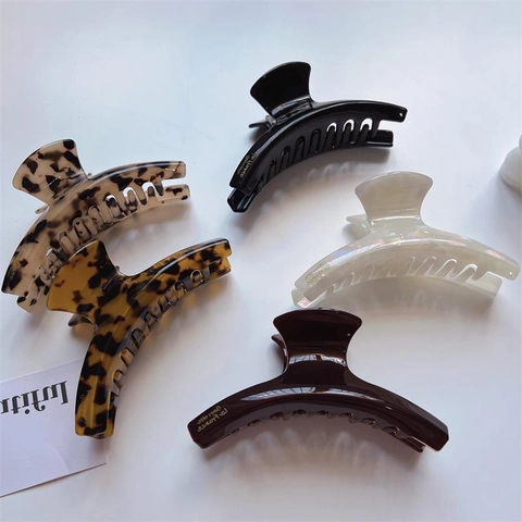 Grande Pinza per Capelli in Acetato per Donna Vintage Francese Tartarugato Clip Squalo Antiscivolo Tenuta Forte Accessori