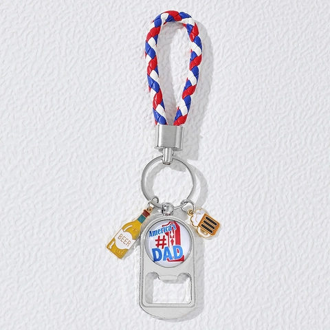 American Patriotic USA Flag Metal Bottle Opener Keychain Braided Leather Strap Beer Charms Keyring Gift For Men Father's Day