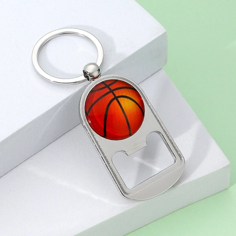 Sport Theme Zinc Alloy Keychain Bottle Opener Silver Metal Basketball Football Billiard Keyring For Men Women Fans Gift
