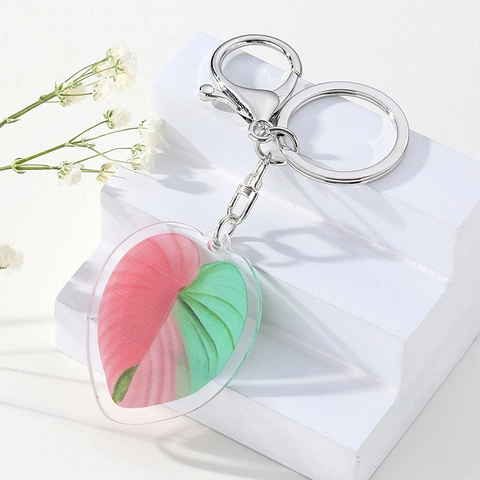 Kreativer Acryl Blatt Schlüsselanhänger Herz Monstera Muster Anhänger Tasche Hängende Dekoration Tropische Pflanze Schmuck Geschenk