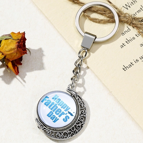 Vintage Silber Sichelmond Rotierender Schlüsselanhänger Für Vater Herren Happy Father's Day Geschenk Schmuck Schlüsselring Zubehör