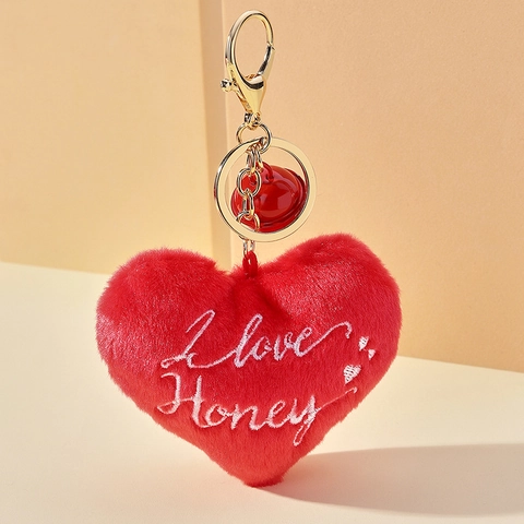Roter Herz Plüsch Schlüsselanhänger Kunstfell Tasche Anhänger Mit Glocke Stickerei Muttertag Valentinstag Geschenk Für Damen