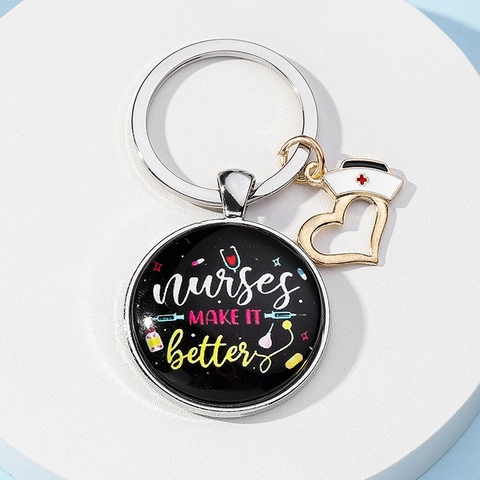 Krankenschwester Dankeschön Geschenk Schlüsselanhänger Zinklegierung Metallring Mit Glasanhänger Herzform Souvenir Schlüsselanhänger