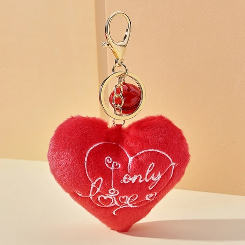 Roter Herz Plüsch Schlüsselanhänger Kunstfell Tasche Anhänger Mit Glocke Stickerei Muttertag Valentinstag Geschenk Für Damen