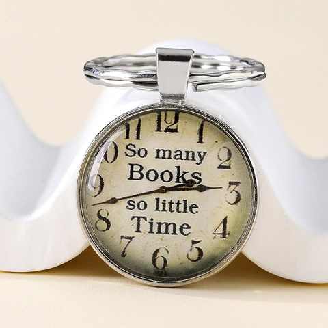 Porte-clés Dôme en Verre Horloge Vintage Avec Citation Littéraire Alliage d'Argent pour Amateurs de Livres