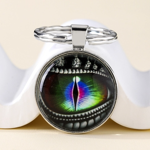 Fantasie Drachenauge Glas Kuppel Schlüsselanhänger Zinklegierung Silber Ton Magische Pupille Tasche Anhänger Auto Schlüsselring